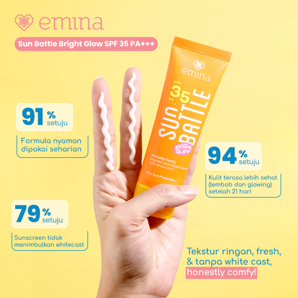 Emina Sun Battle Bright Glow SPF 35 PA+++ - Sunscreen Wajah / Merah Jingga Official - Gambar 3