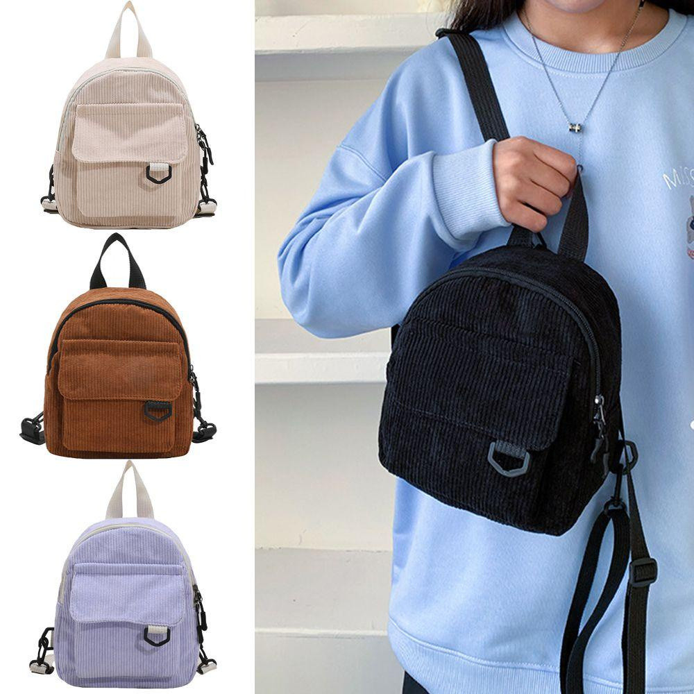 Mini Corduroy Backpack for Women British Style Small Backpack Solid ...