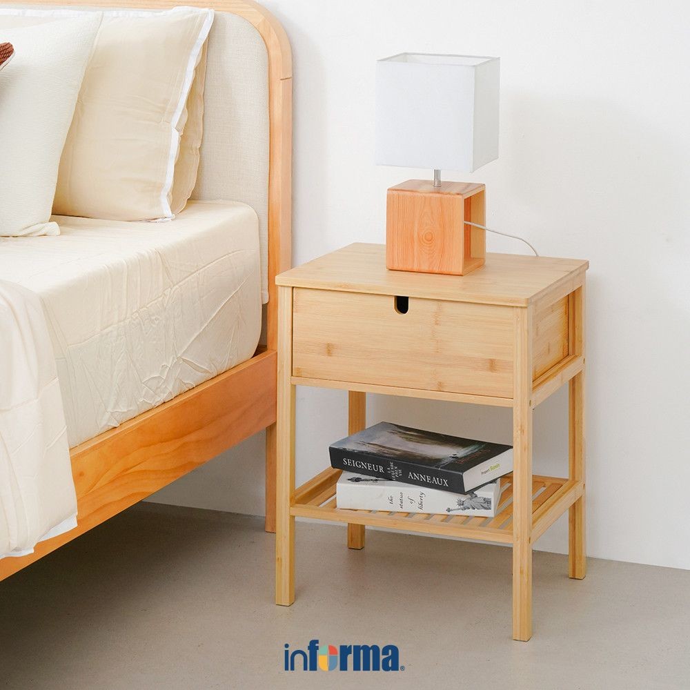 Informa Mori Bamboo Bedside Table Nature - Brown Bedside Table ...