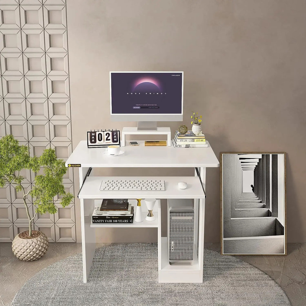 Home Office Computer Desk With Monitor Stand Keyboard Tray, Study Desk ...