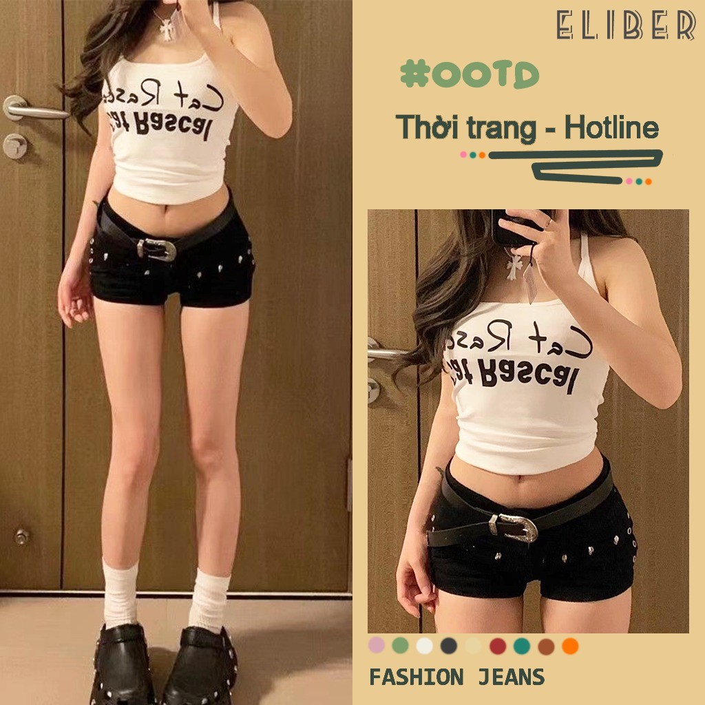 ELIBER- - body shape black jean shorts - Rivet design - flattering ...