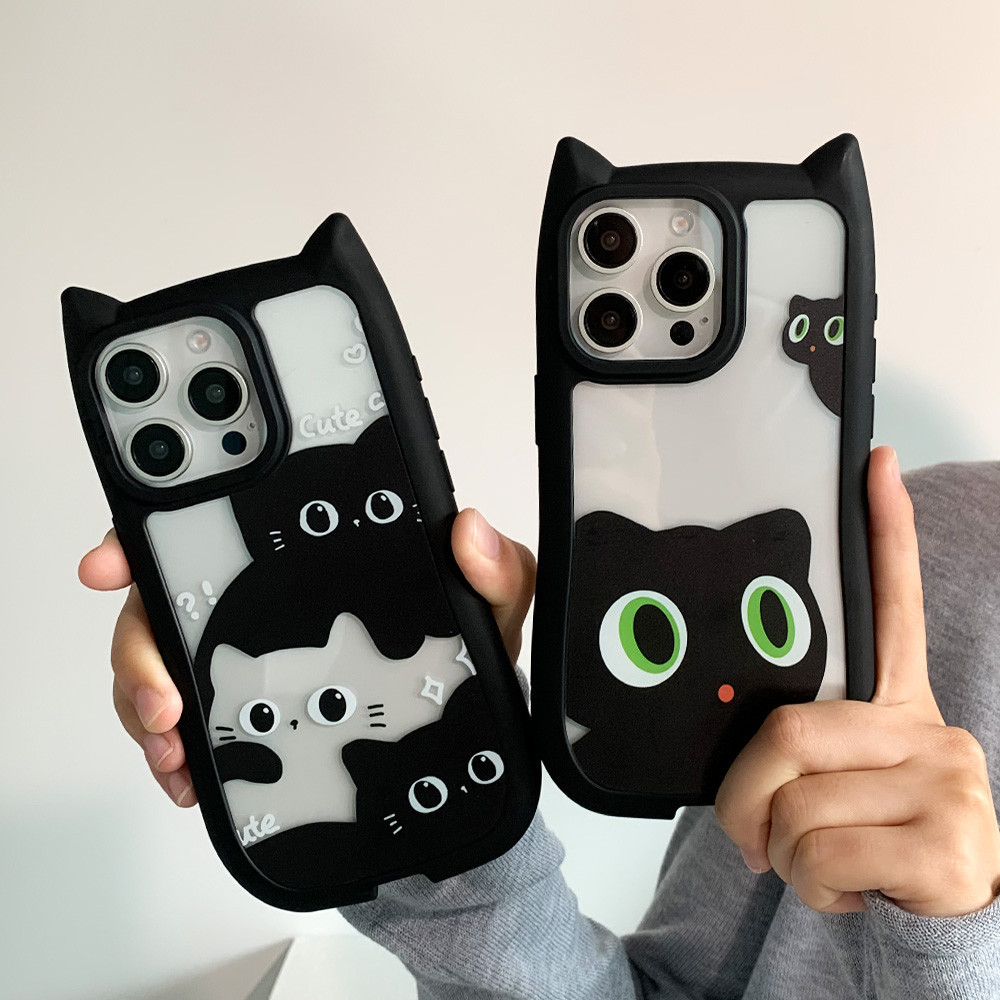 Cartoon Black Cat Transparent Phone Case for IPhone 11 15 14 Pro