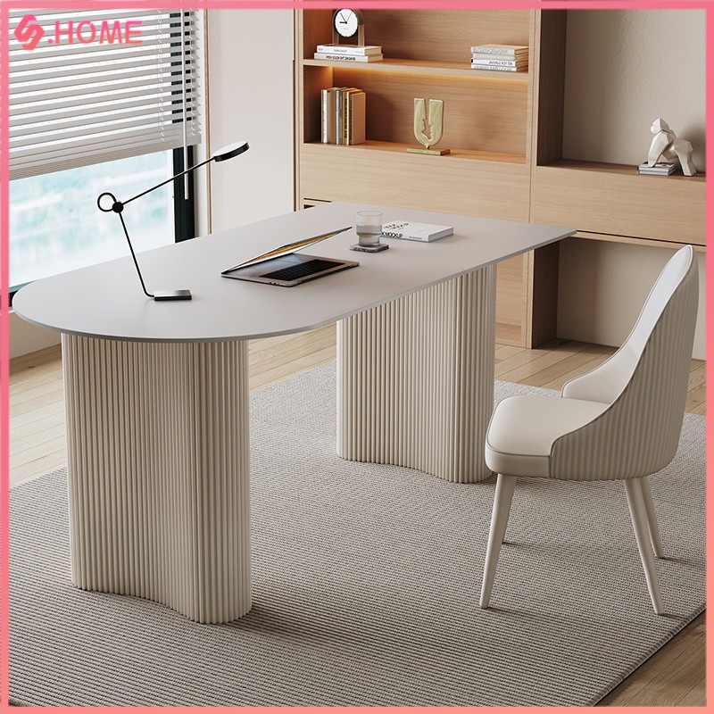 Cream Style Stone Plate Computer Desk Pure White Home Small Apartment ...