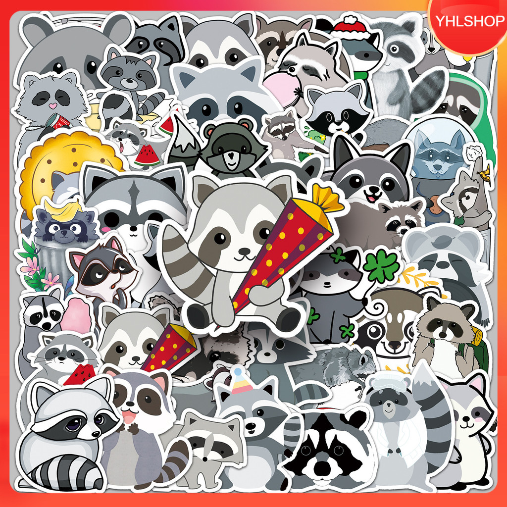 50 Types Of cartoon Stickers raccoon little animal | Shopee Singapore