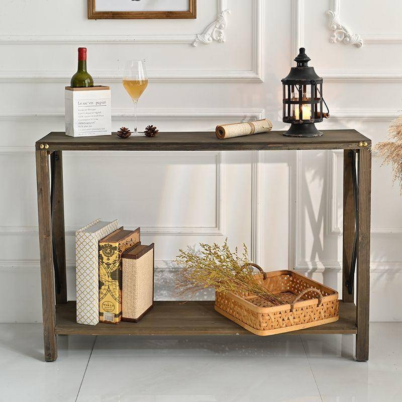 Retro solid wood entrance table storage rack, dining table strip, table ...