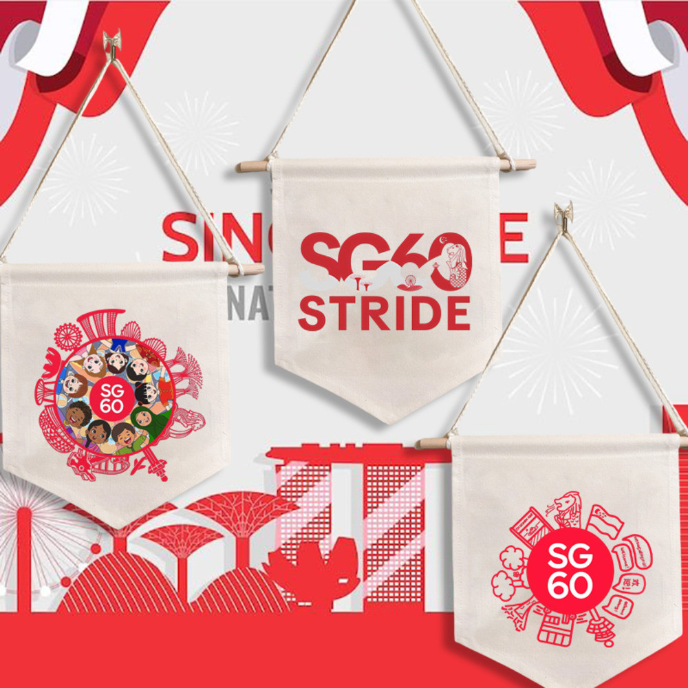 Singapore 60 Cartoon Print Canvas Hanging Flag Pennant Sg Ndp 60 Banner ...