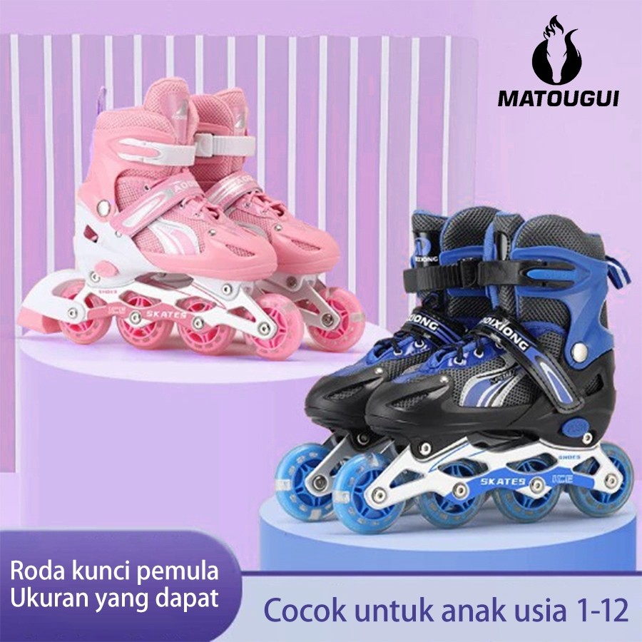 MATOUGUI Sepatu Roda Inline Junior LED – sepatu roda Oxelo/lampu kedip/tidak licin/anti goyang/lnline skate/star/ukuran dapat disesuaikan/pu/gaya bajaj/mode skateboard