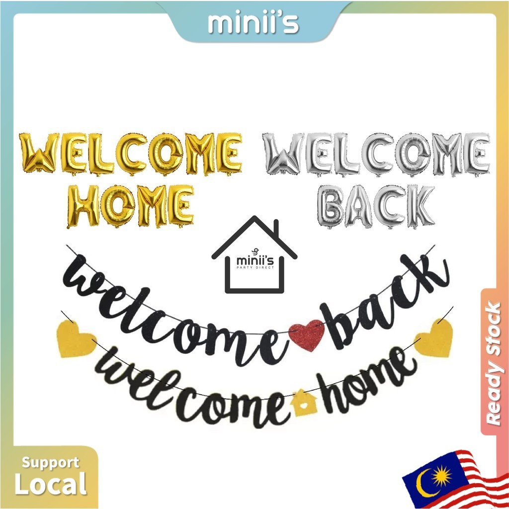 Miniis Glitter Welcome Back Banner Flag Decoration Bunting Sweet Home ...
