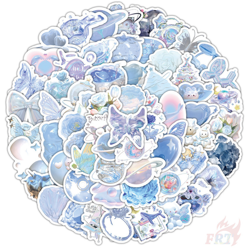 100Pcs/Set Nordic . Sparkly Blue Color Styles Art Mini Stickers DIY ...