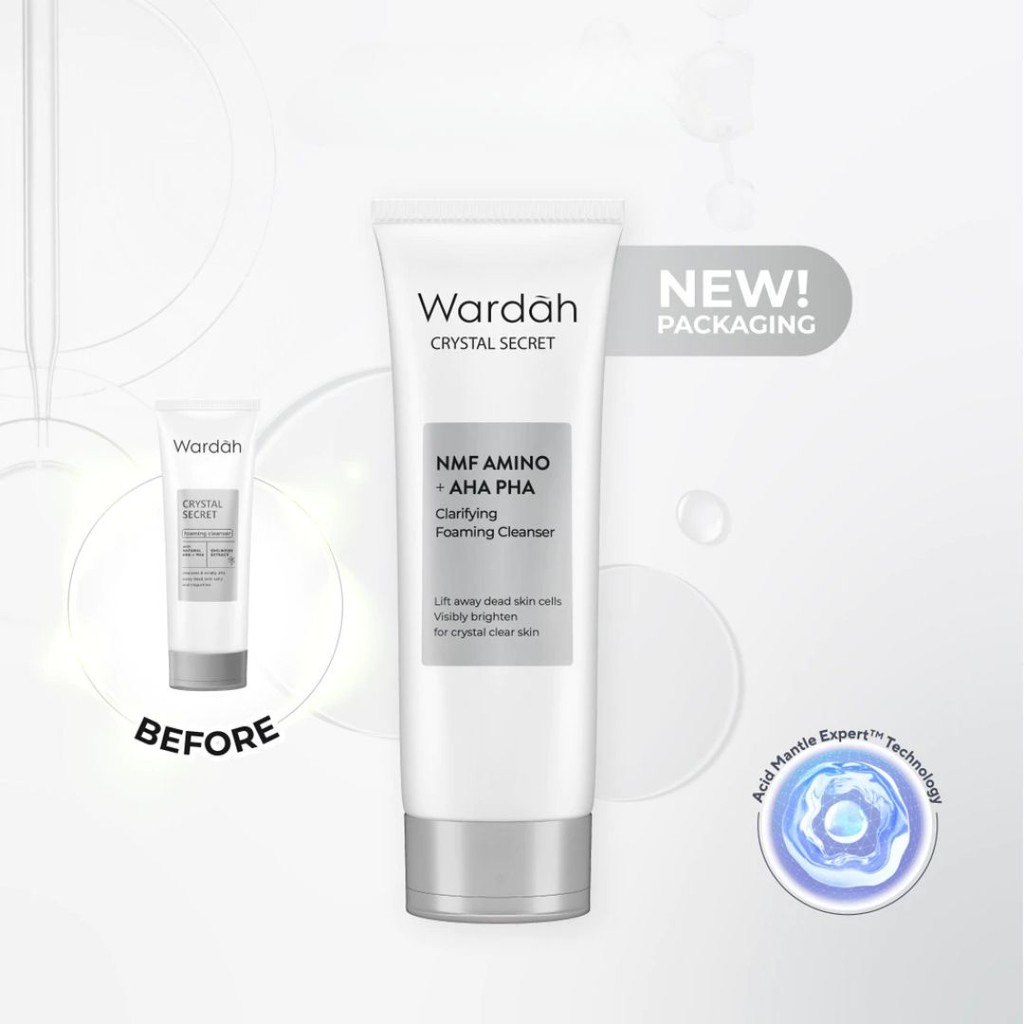 WARDAH Crystal Secret NMF Amino + AHA PHA Clarifying Foaming Cleanser 100 mL / Merah Jingga Official - Gambar 3