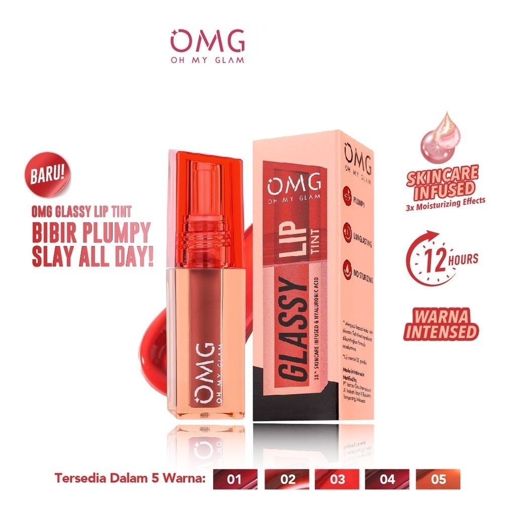 OMG OH MY GLAM Glassy Lip Tint 2g - Lip Tint / Merah Jingga Official - Gambar 2