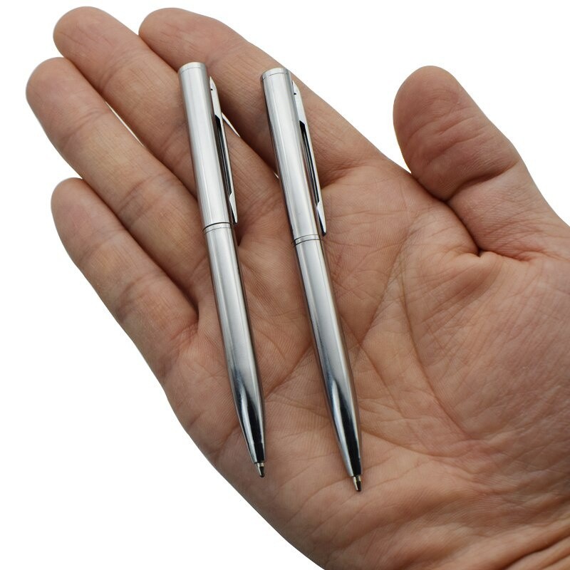 2PCS Mini Pocket-size Metal Ballpoint Pen Black Blue Ink Small Portable ...