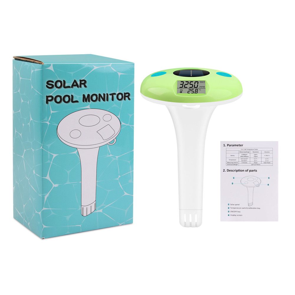 Solar Charging Floating Salinity Meter Waterproof 2 In 1 Pool Temp/Salt ...