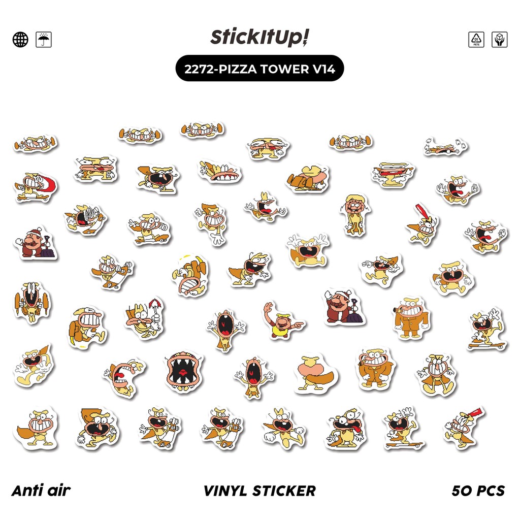 HP 50 Pcs Sticker Pack PIZZA TOWER V14 Cute Aesthetic Vinyl Waterproof ...