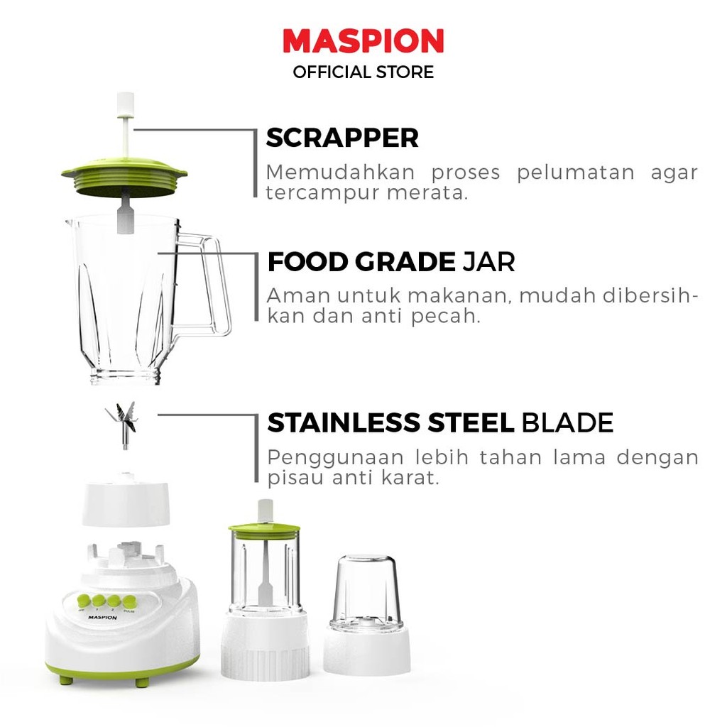 Maspion Pelumat Blender with Wet Miller and Dry Miller 1.5 Liter MT-1523 PL - Gambar 2