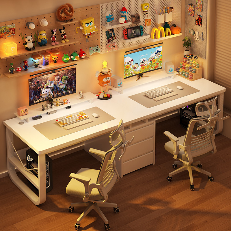 Double Computer Desk Desktop Home Long Desk Bedroom Gaming Desk Couple ...