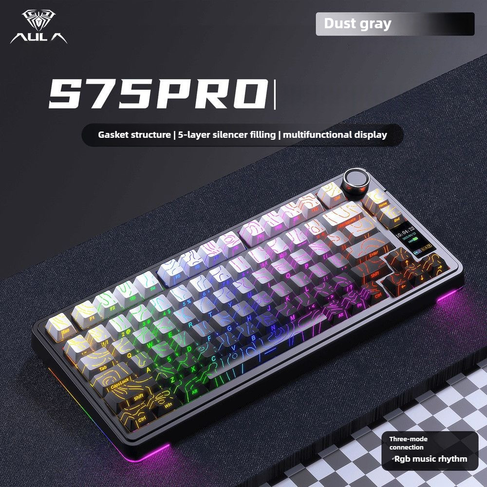 AULA S75 Pro 3Mode Gaming Mechanical Keyboard 75% with Display Knob ...