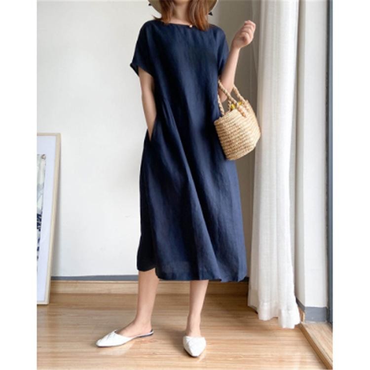 Cotton and Linen Plus Size Dress for Women, Loose Japanese Style Mid-length  Dress | Shopee Singapore