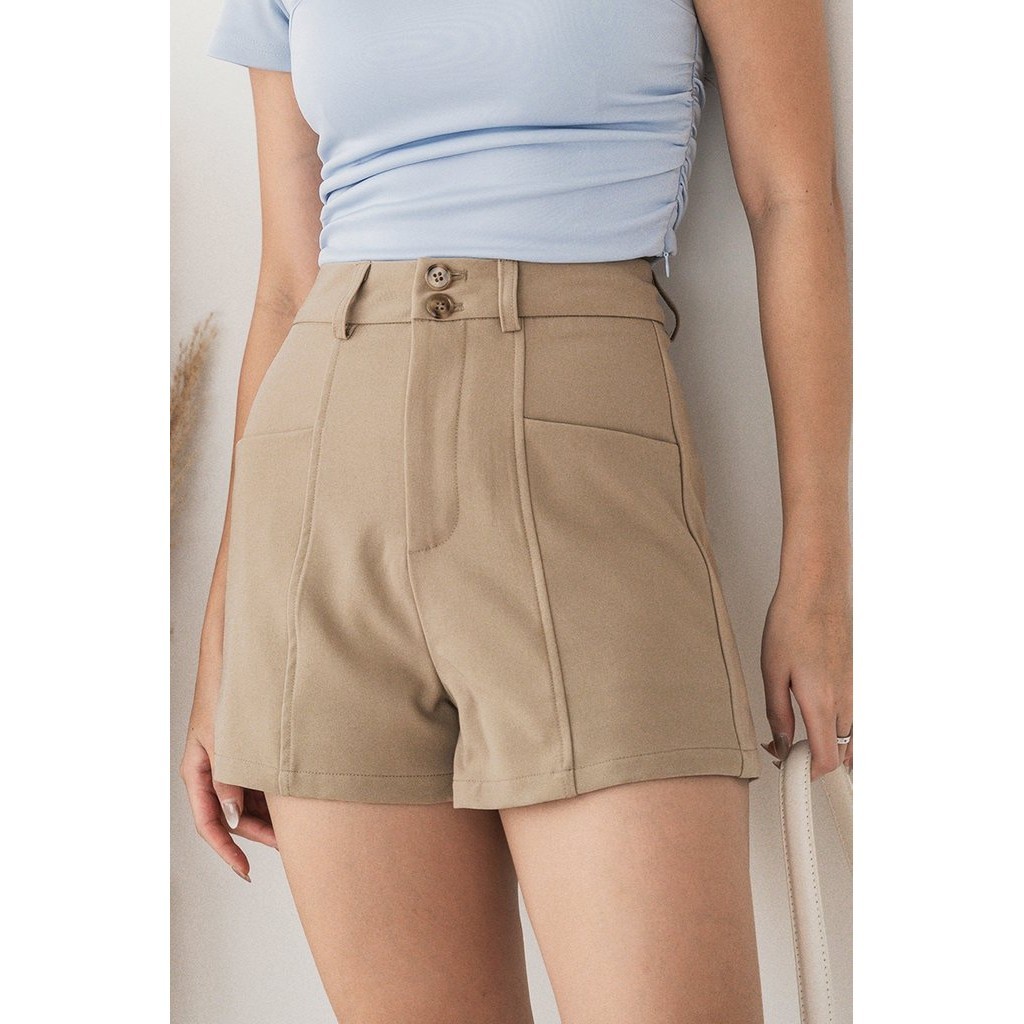 Kei Double Button High Waist Shorts V2 Khaki Shopee Singapore