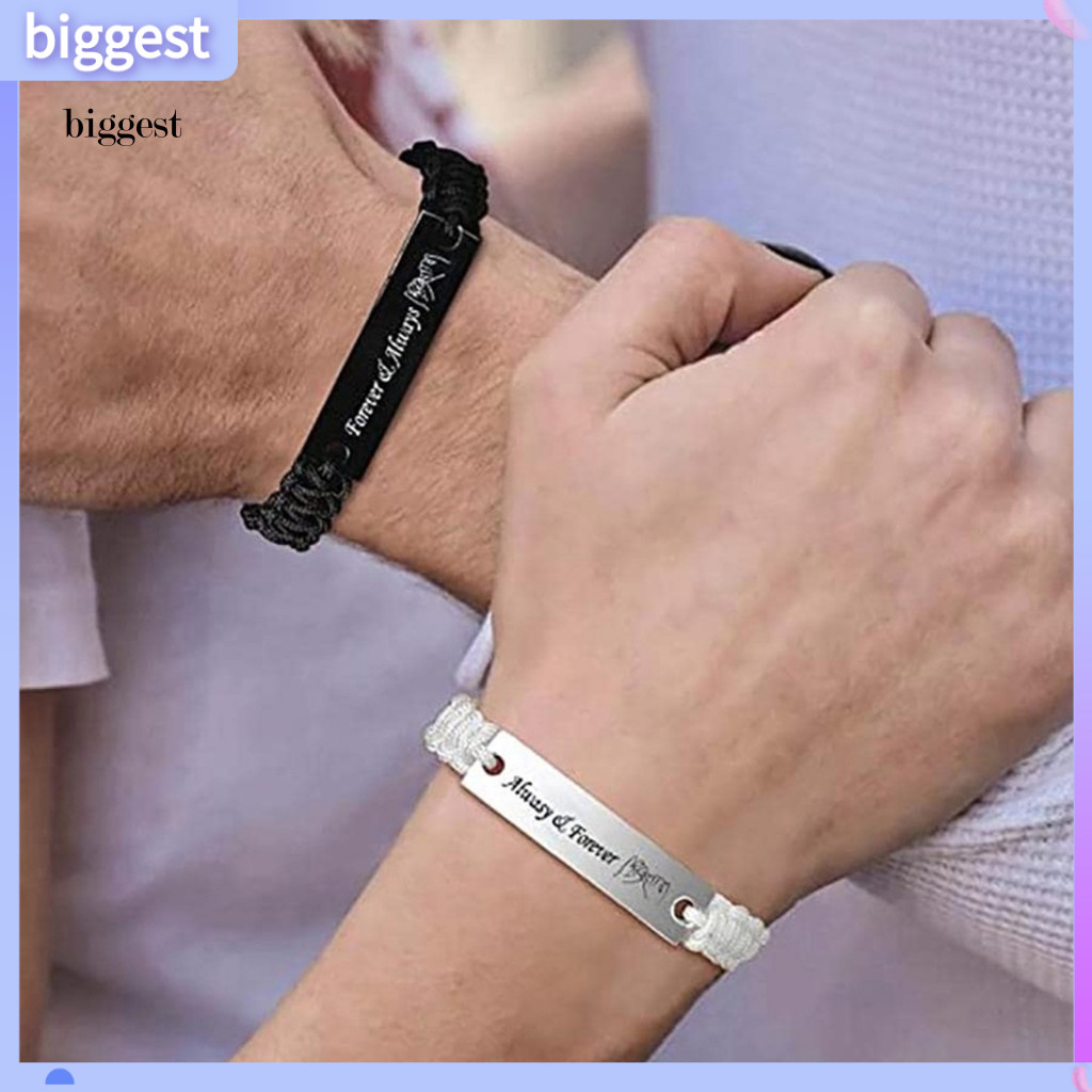BGT Love Token Bracelets Wedding Anniversary Bracelets Stylish Stainless Steel Couple Bracelet Set Black White Rope Matching Bracelet Jewelry for Him