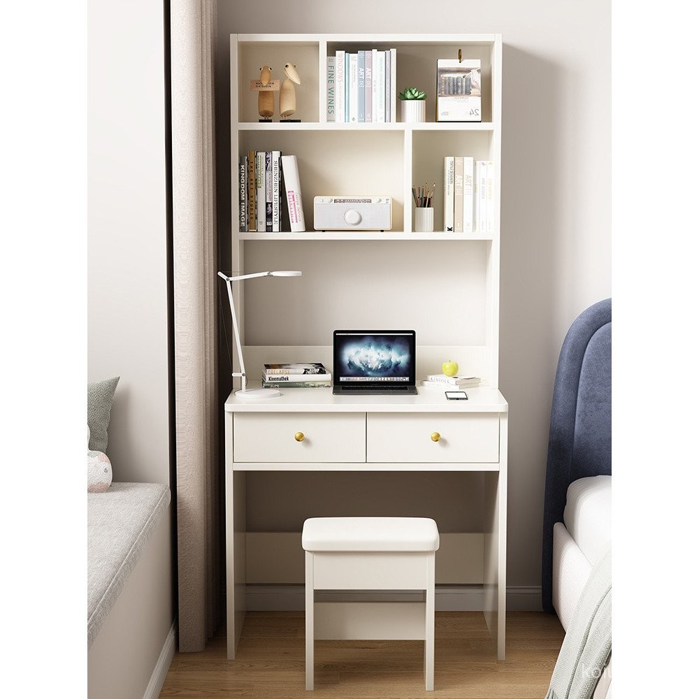 Desk and Bookshelf Combo for Small Spaces, Solid Wood Study Desk for ...