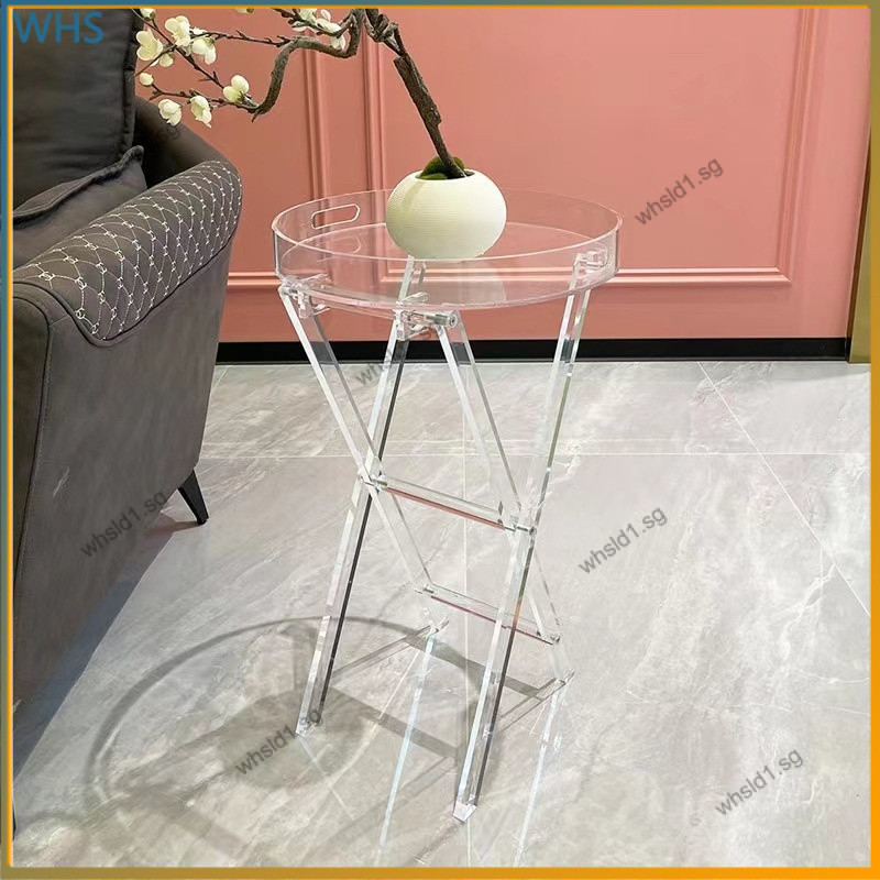 Transparent small round folding acrylic small table bedroom portable ...