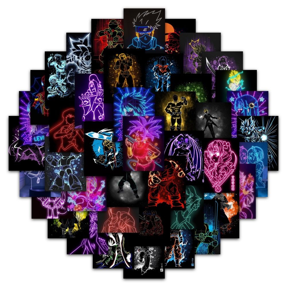 63-Piece Neon Light Anime Character Stickers - Decor Stickers for ...