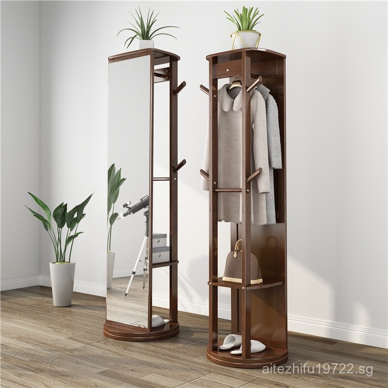 Rotatable Solid Wood Dressing Mirror Clothes Rack Coat Rack Integrated ...