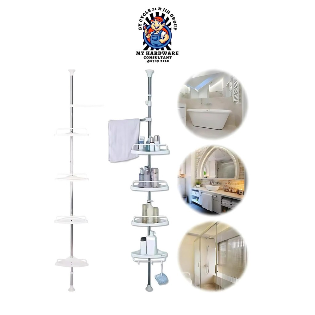SG FAST DELIVERY 4 Tier Adjustable Stretch Corner Bathroom Rack Shower ...