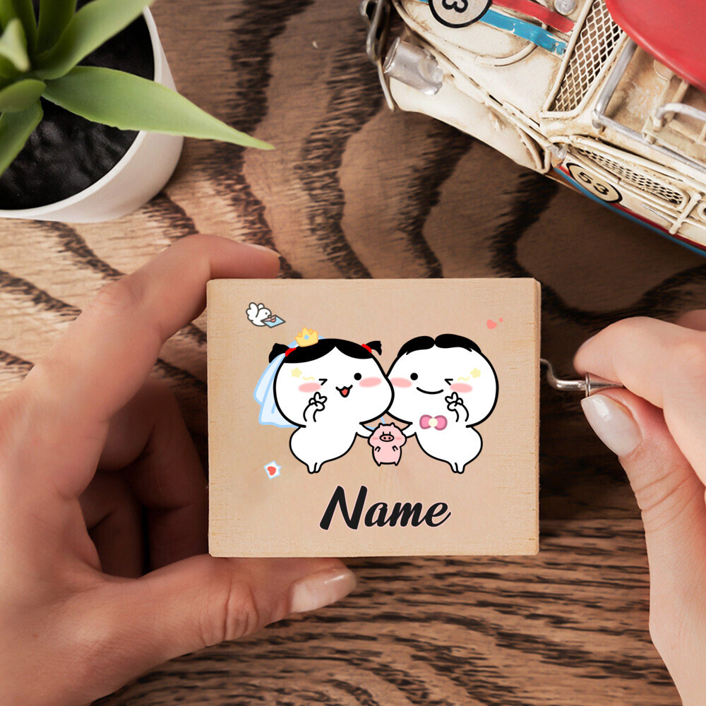 Quby Cartoon Wooden Music Box Personalized Engraved Your Name Crank And ...