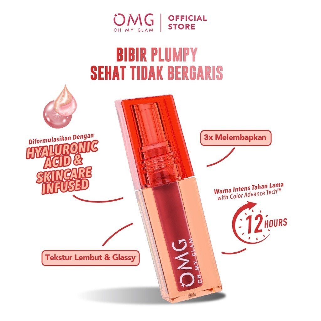 OMG OH MY GLAM Glassy Lip Tint 2g - Lip Tint / Merah Jingga Official - Gambar 3