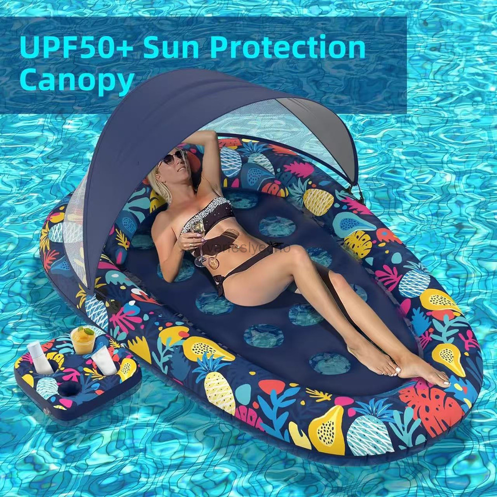 3-in-1 Inflatable Pool Floats with UPF50+ Sun Protection Canopy Cup ...