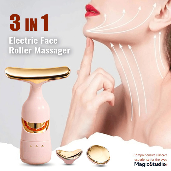3-in-1 Face, Eye & Neck Massager | Red & Gold Beauty Tool | Urutan Muka ...