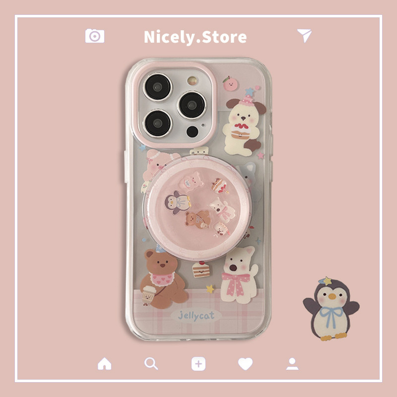 Lovely Penguin Jellycat Bear Sliding Holder Stand Phone Case Compatible