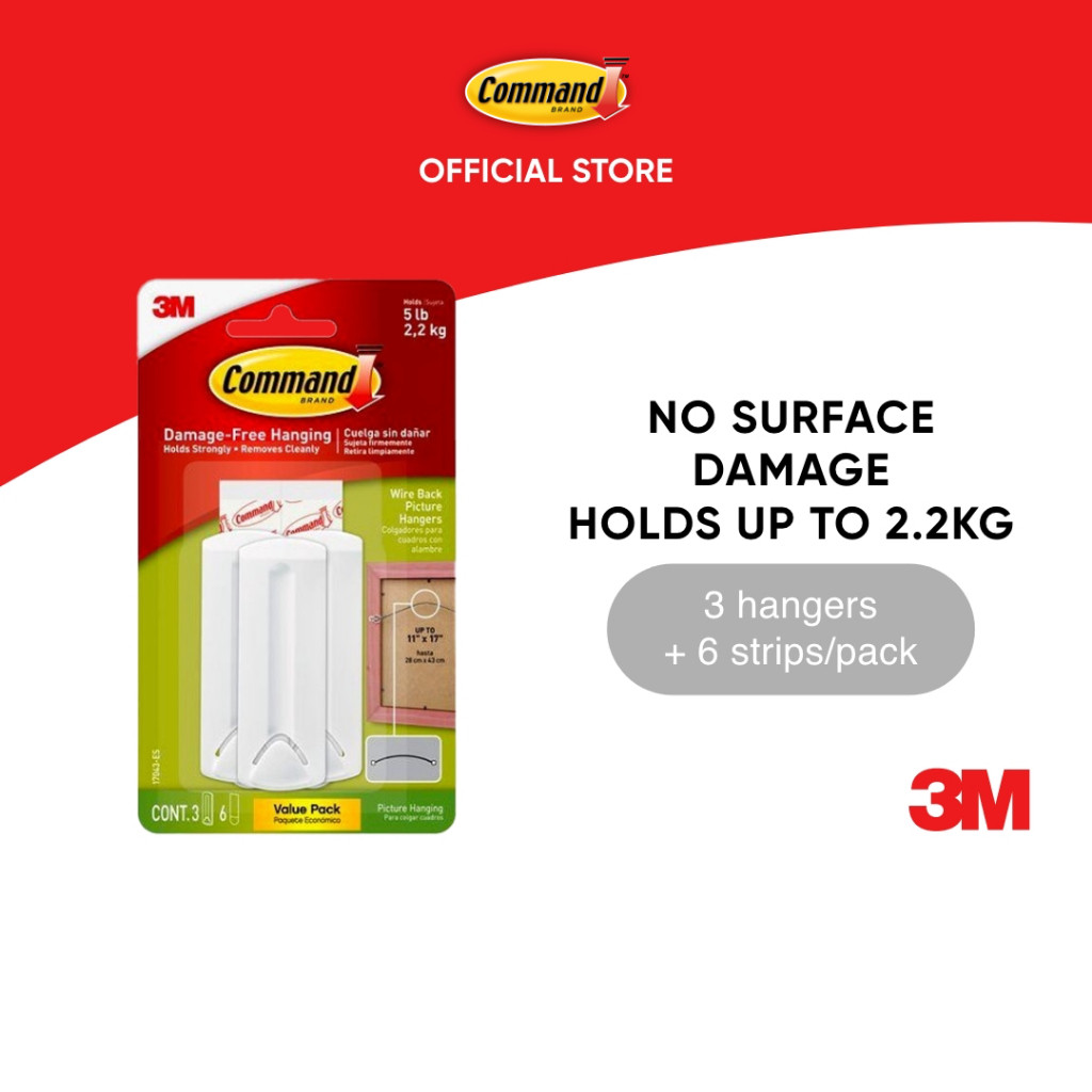 3M Command Wire Backed Picture Hangers 17043VP No Surface Damage Holds Up to 2.2Kg 3 pcs pack For picture hanging Shopee Singapore