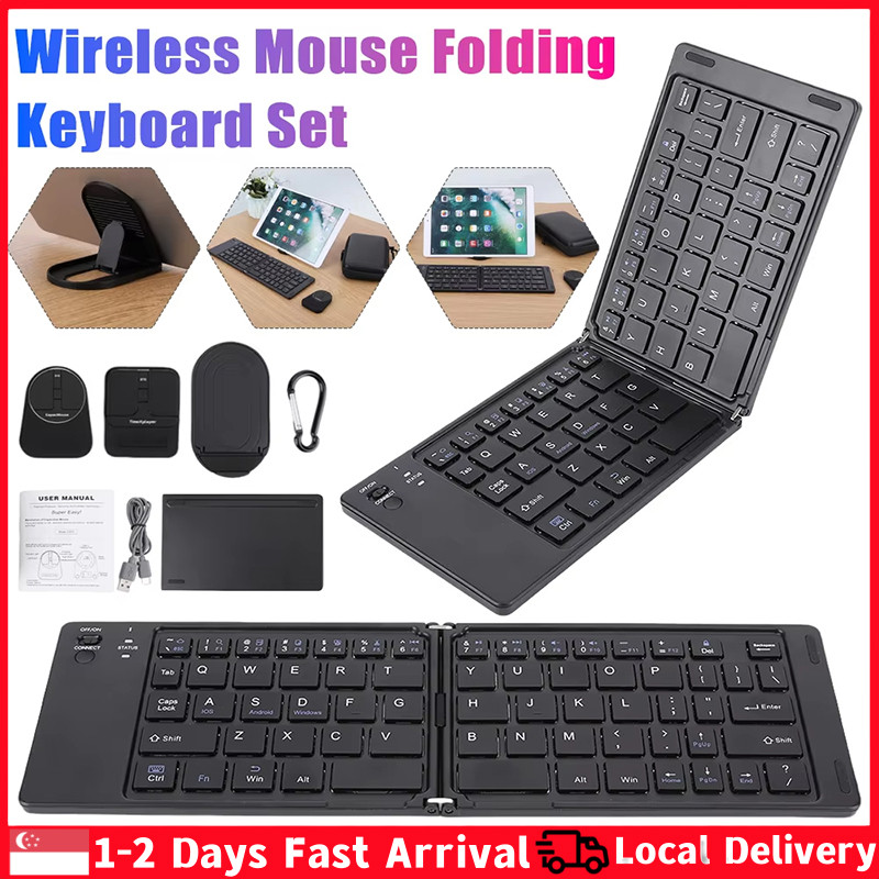 ⚡SG Stock⚡Universal Foldable Ultra-Thin Wireless Bluetooth Keyboard And ...