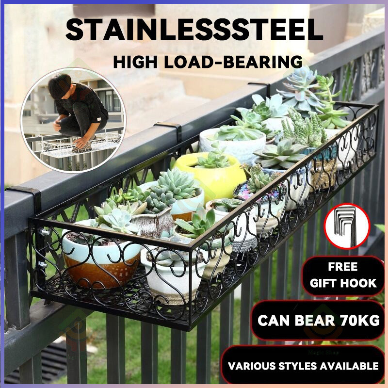 Flower Rack Balcony Adjustable Stainless Steel Rack Balcony Railing ...