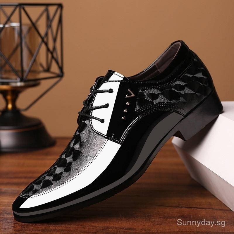 Summer New Shiny Leather Shoes Men s Business Dress Shoes Large Men s Shoes Versatile Wedding Shoes MZD5 Shopee Singapore