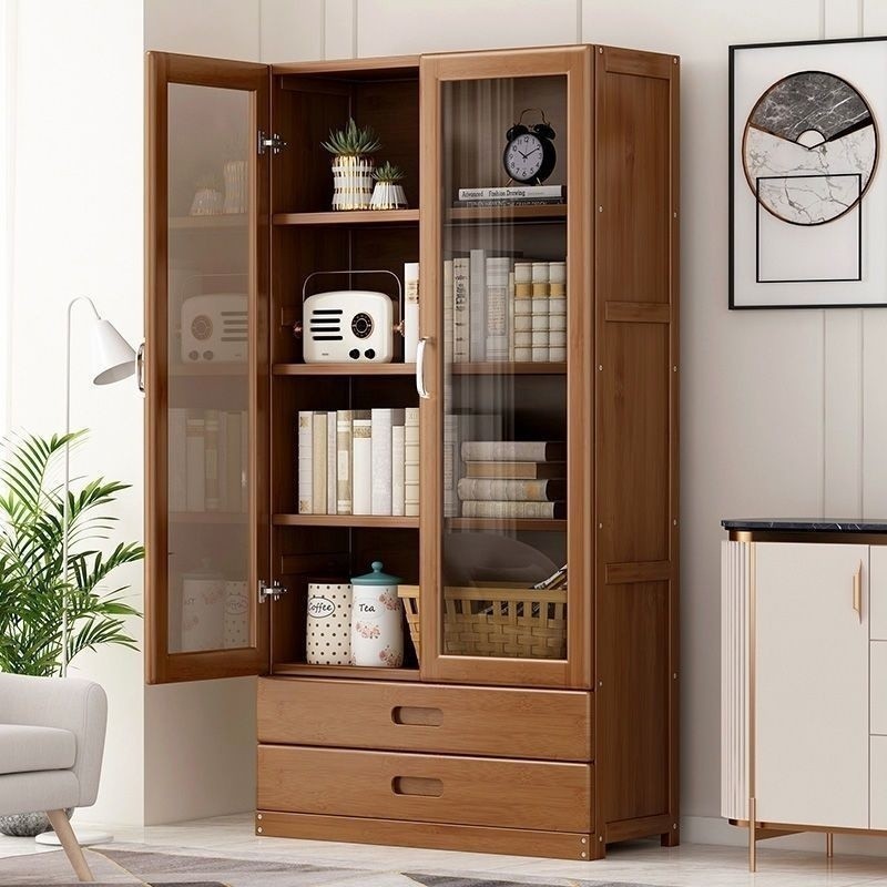 (Hot Selling)Bookshelf Desktop Storage Rack Glass Transparent Locker ...