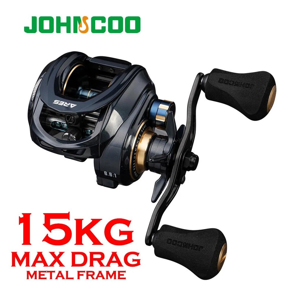 baitcasting reel singapore JOHNCOO ARES Baitcasting Reel Aluminum Frame Saltwater Fishing Reel 6.8:1  Gear Ratio 15kg Max Drag Low Profile Baitcast Reel
