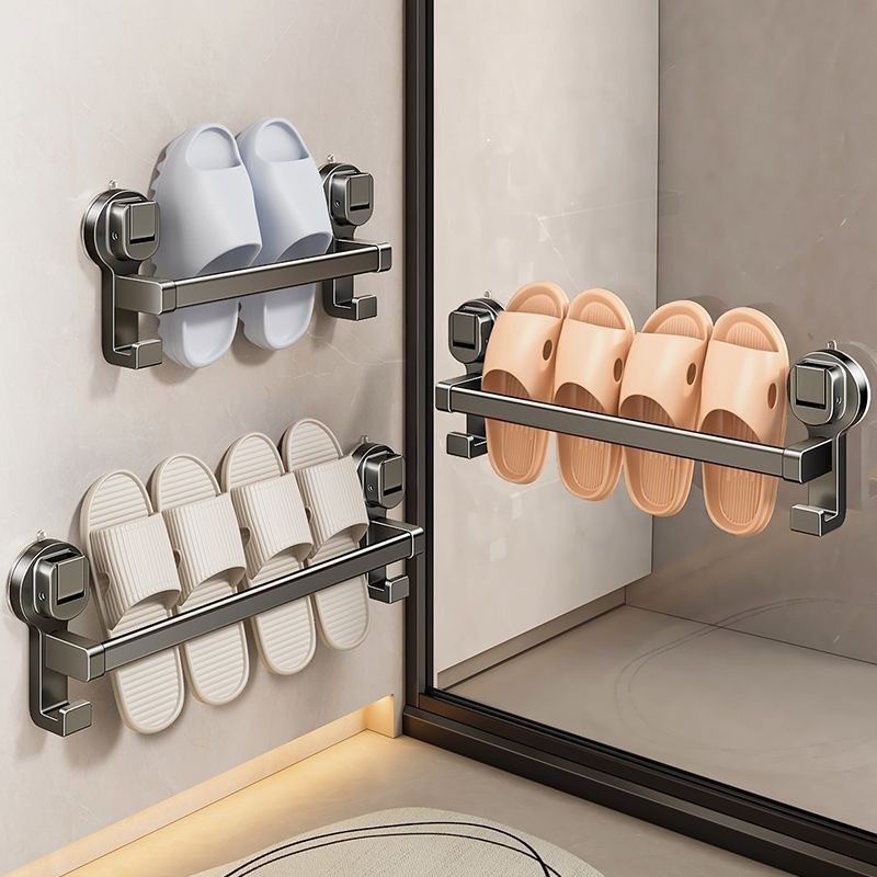 Bathroom Suction Cup Slippers Rack Wall-Mounted Perforation-Free Shoe ...