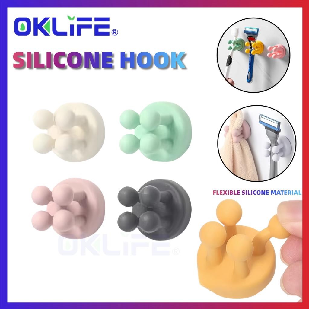 Bathroom Toothbrush Razor Sticky Hook Nail-Free Silicone Non-Marking Office Hook Creative Household Toothbrush