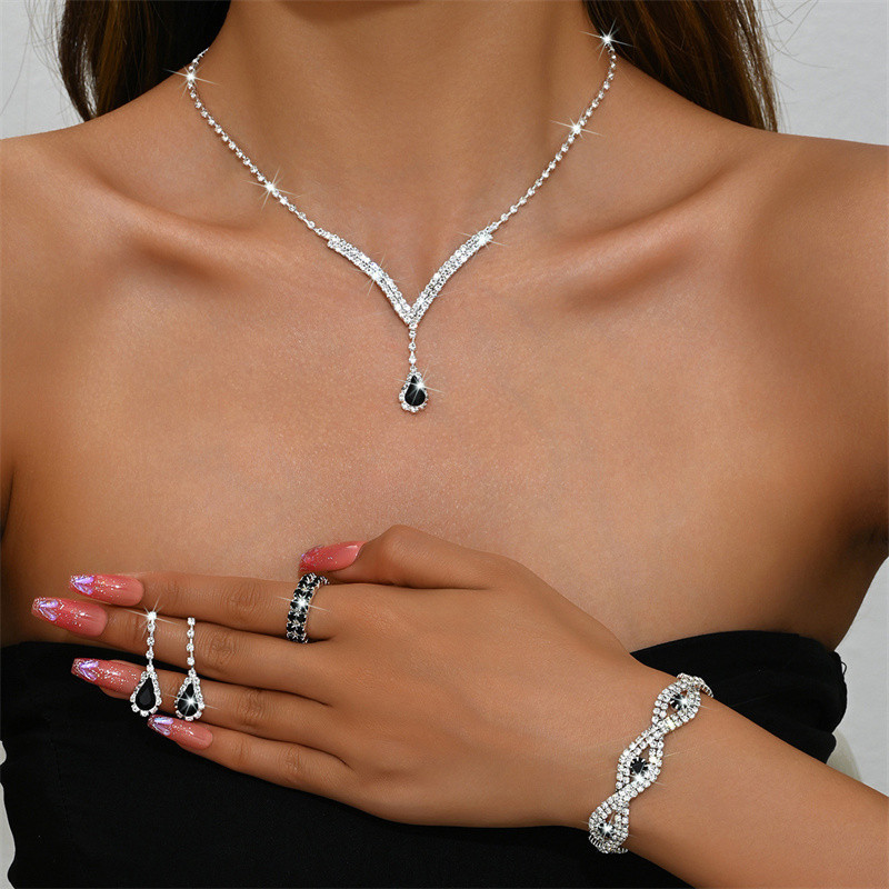 NEW Silver Rhinestone Wedding Jewelry Sets for Women Crystal Necklace Earrings Bracelet Bridal Jewelry Sets Shopee Singapore