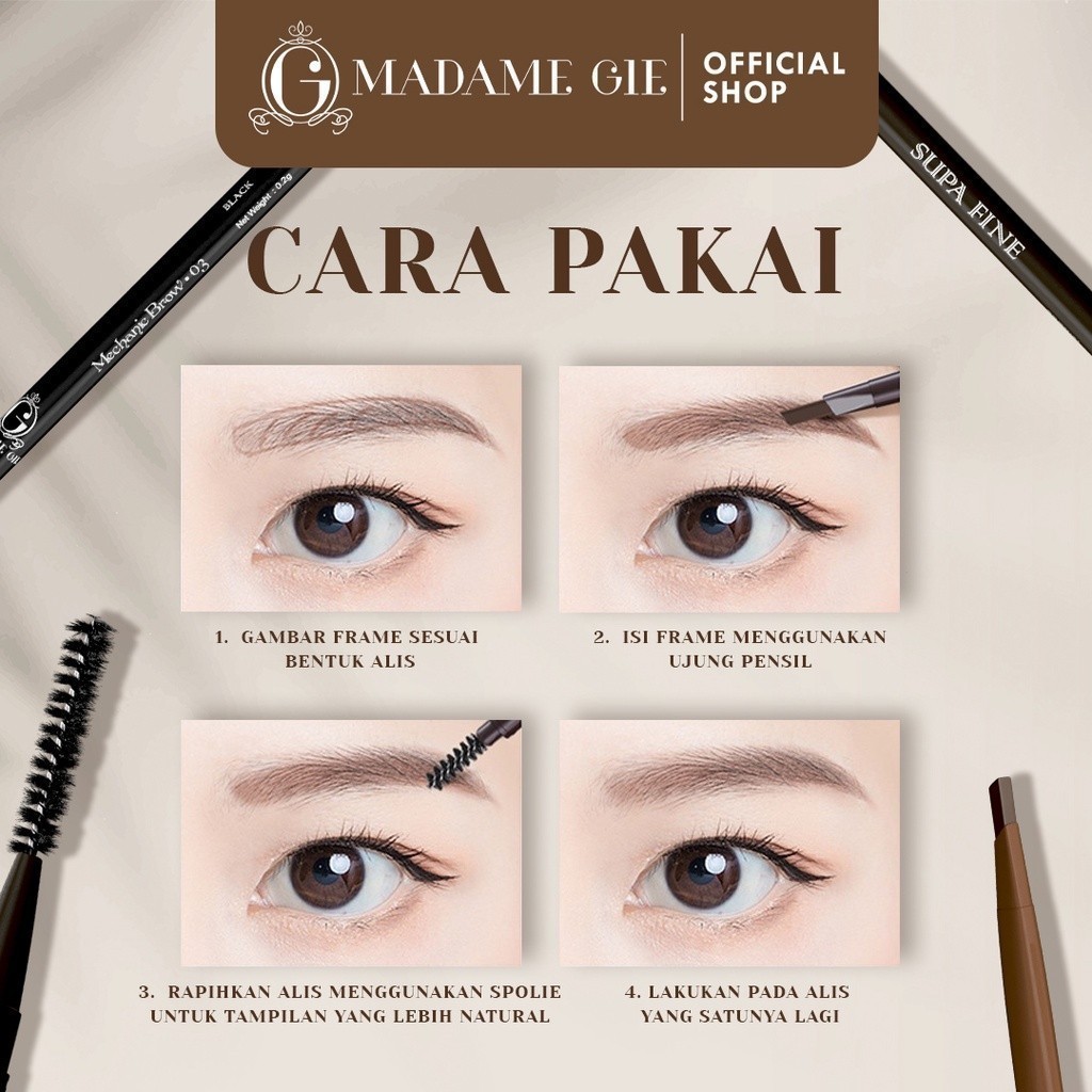 Madame Gie Supa Fine Mechanic Brow - Make Up Pensil Alis! / Merah Jingga Official - Gambar 3
