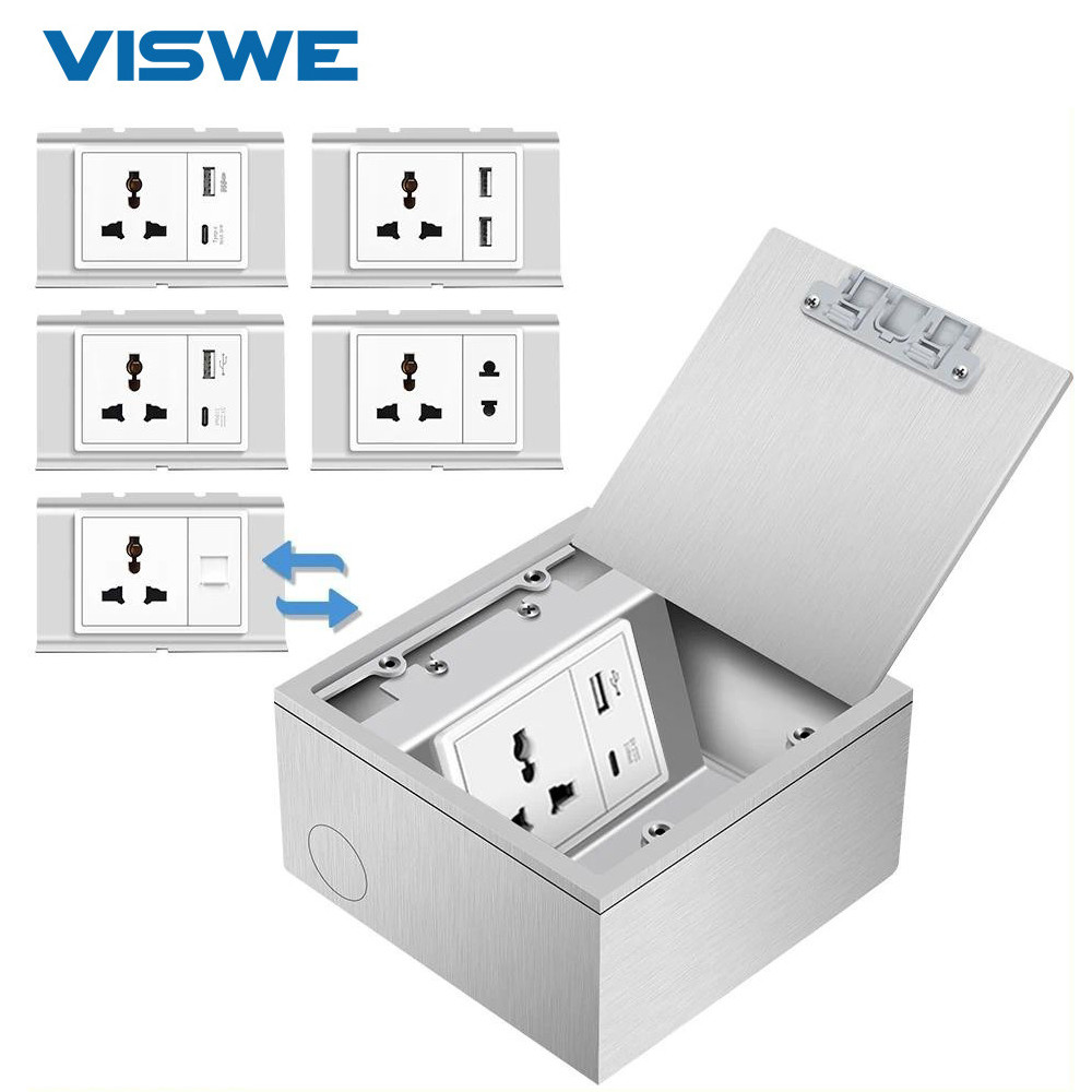 VISWE Flip Floor Socket Single Row 3-Pin & 2-Pin Socket with USB/Cat6 ...