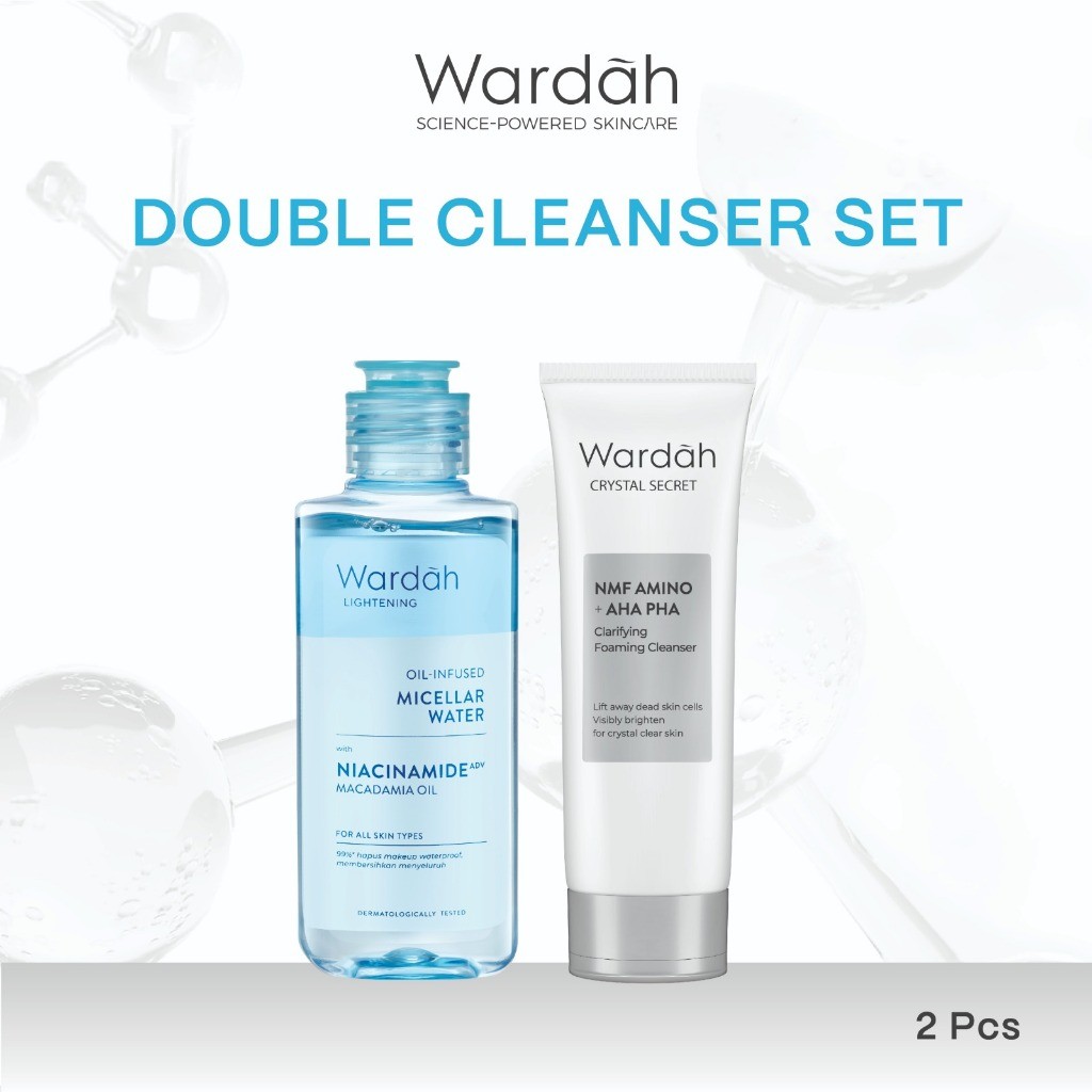 WARDAH Paket Double Cleansing Micellar Water 100 ml + Gel Cleanser Acnederm - Untuk Kulit Wajah yang Lebih Bersih - Skincare - Gambar 2