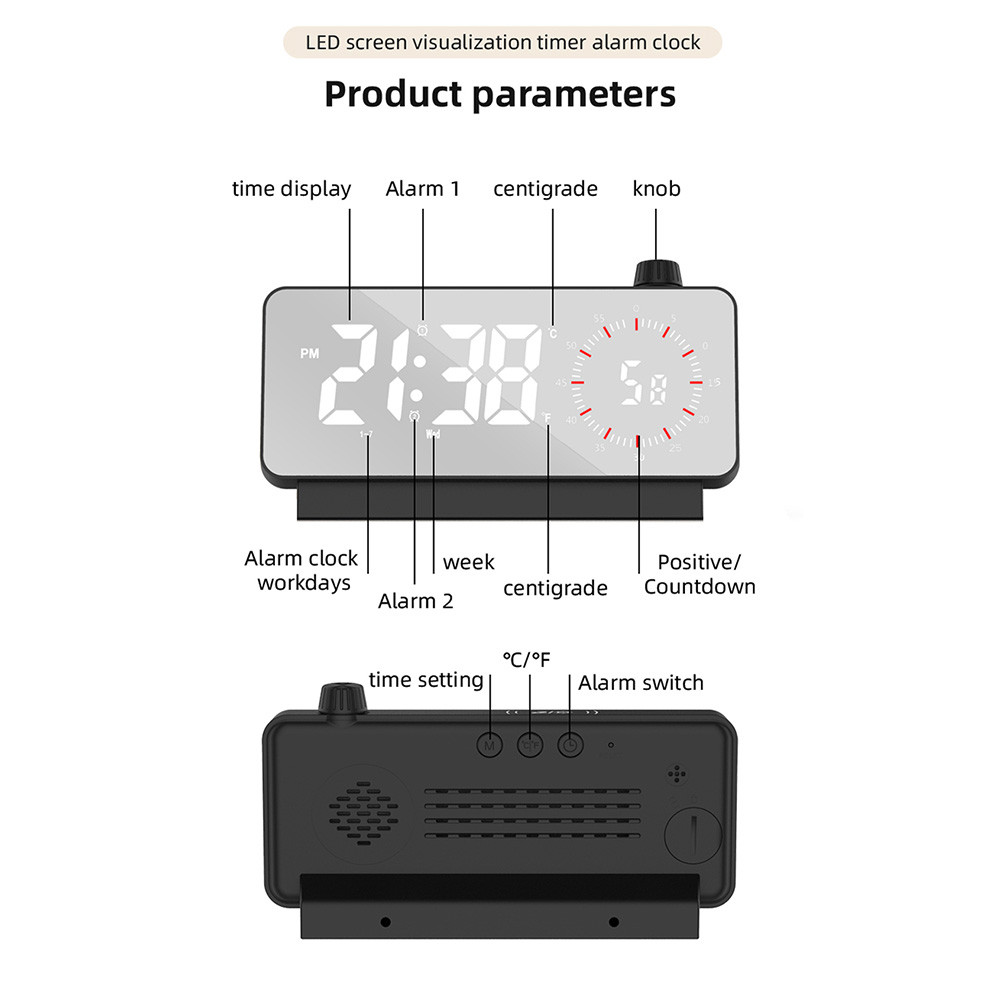 Digital Alarm Clock 1200mAh Visible Timer Temperature Date Countdown ...
