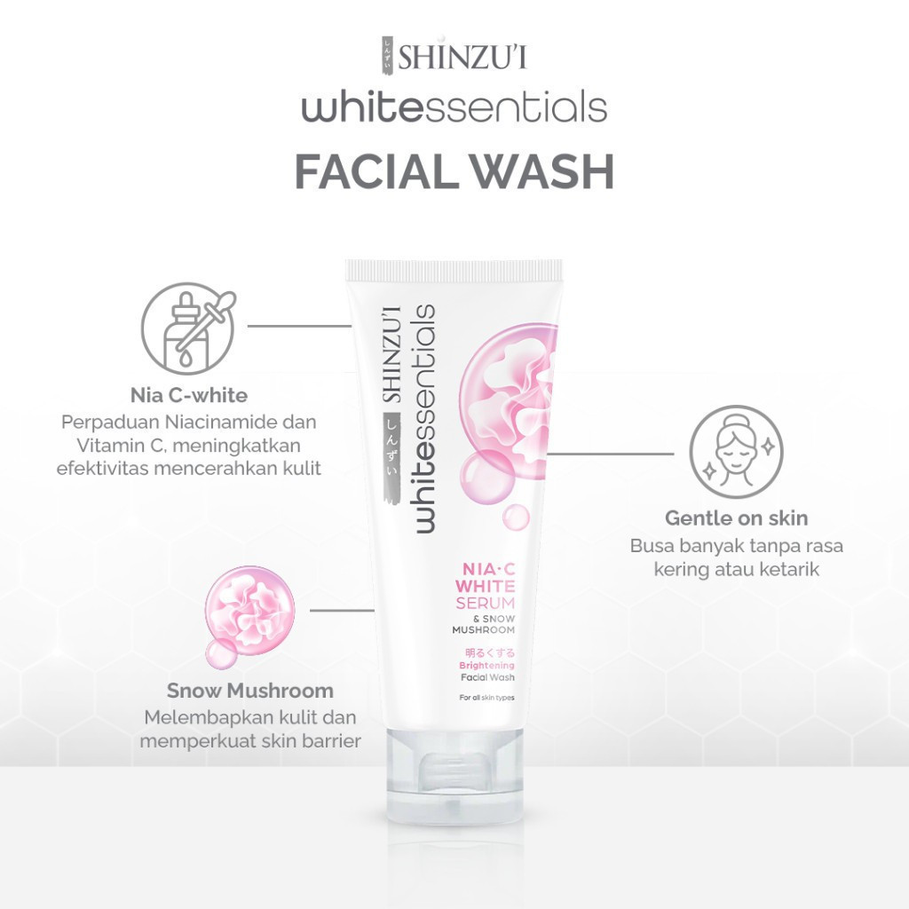 Shinzui WHITEssentials Double Brightening Facial Wash Snow Mushroom 20ml / Merah Jingga Official - Gambar 3