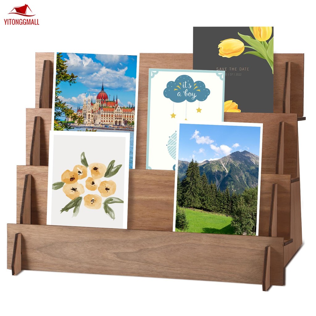 Card Display Stand Wood Postcard Display Rack 4 Layer Decorative Rack ...
