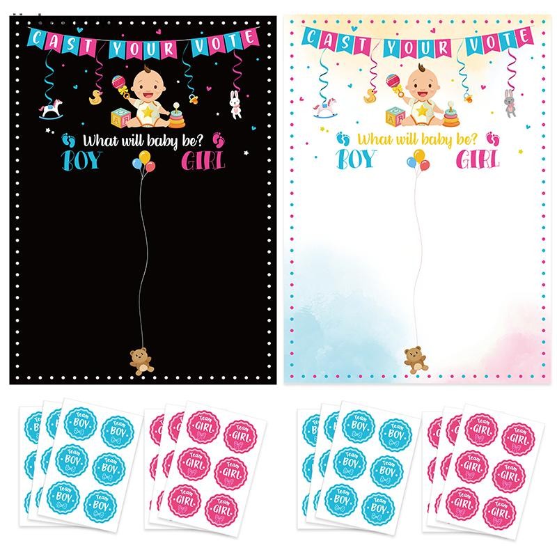 48 Autocollants Gender Reveal – 24 Rose + 24 Bleu – 4 Cm – Papier Doré, Pour Baby Shower